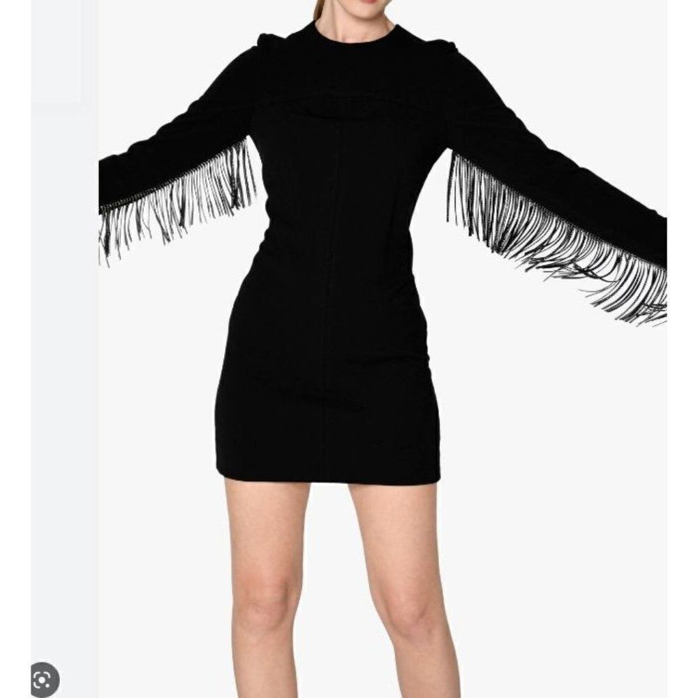 Nicole Miller Collection Mini Dress Sheath Size S Black Rhinestone Fringe NWT